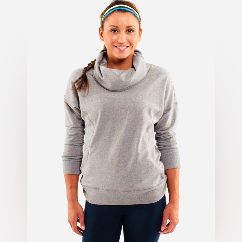 Lululemon rest day women’s gray cowl neck zip pocket pullover sweatshirt Sz 4